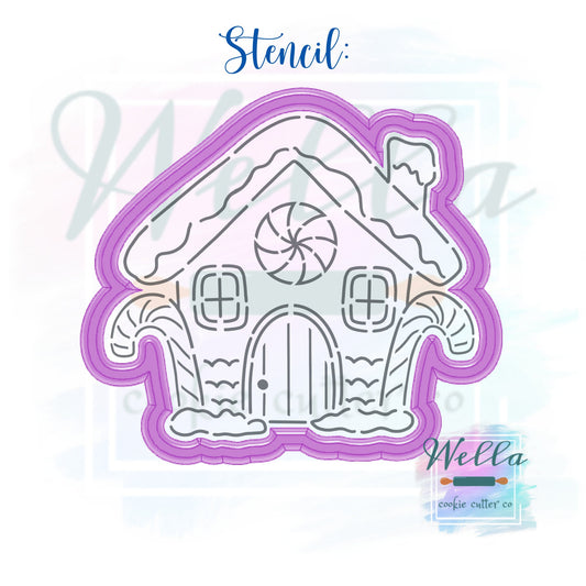 Gingerbread House with Candy Canes Cookie Cutter with Optional Stencil, Christmas Cookie Cutter, Gingerbread House Cutter, PYO Cookie