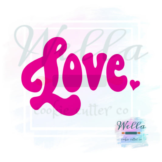 Love Retro Text Cookie Cutter with Optional Stencil