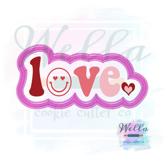 love Retro Text #2 Skinny Cookie Cutter with Optional Stencil