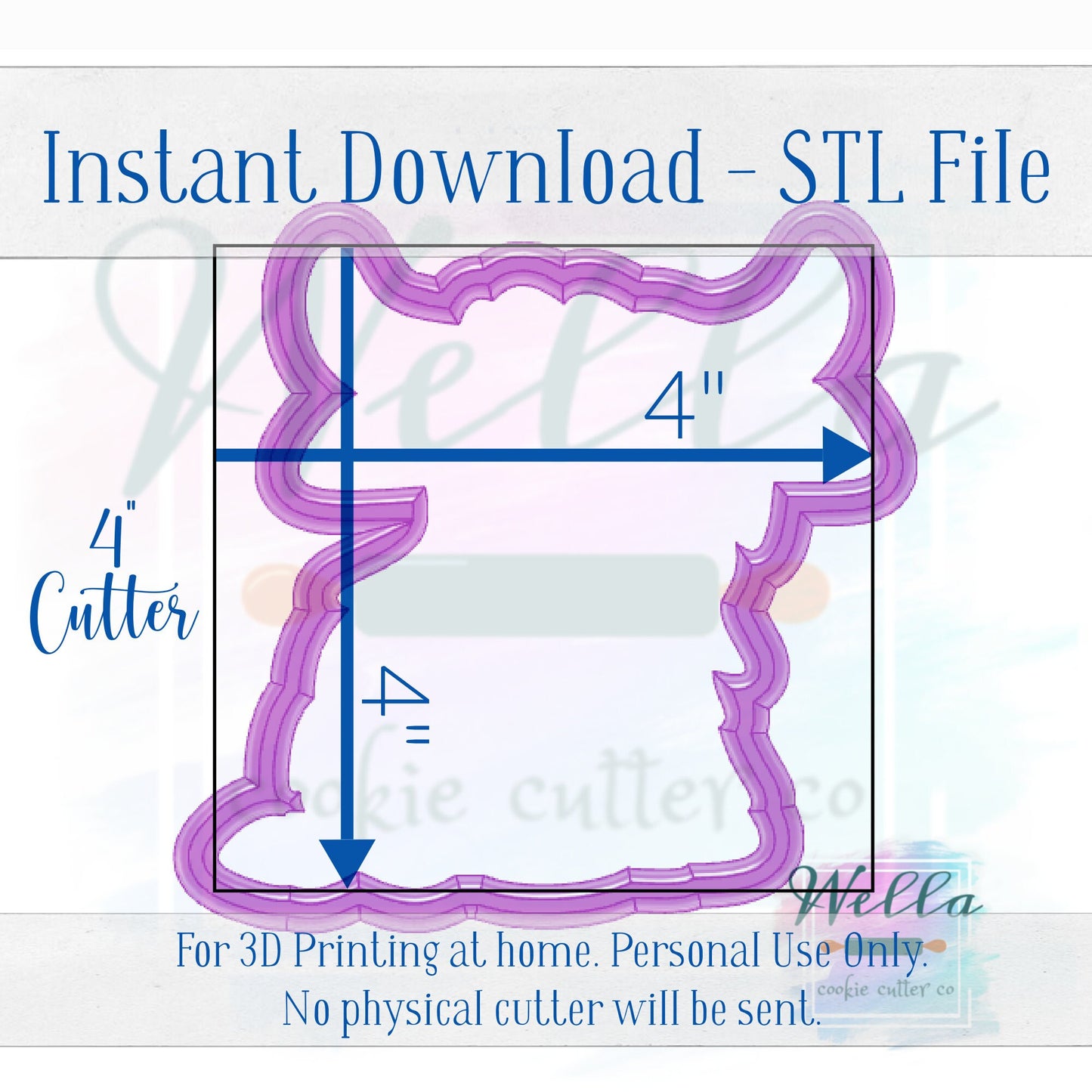 Digital STL File - Highland Cow Sitting Cookie Cutter - 2 Sizes Included 3.5" & 4"