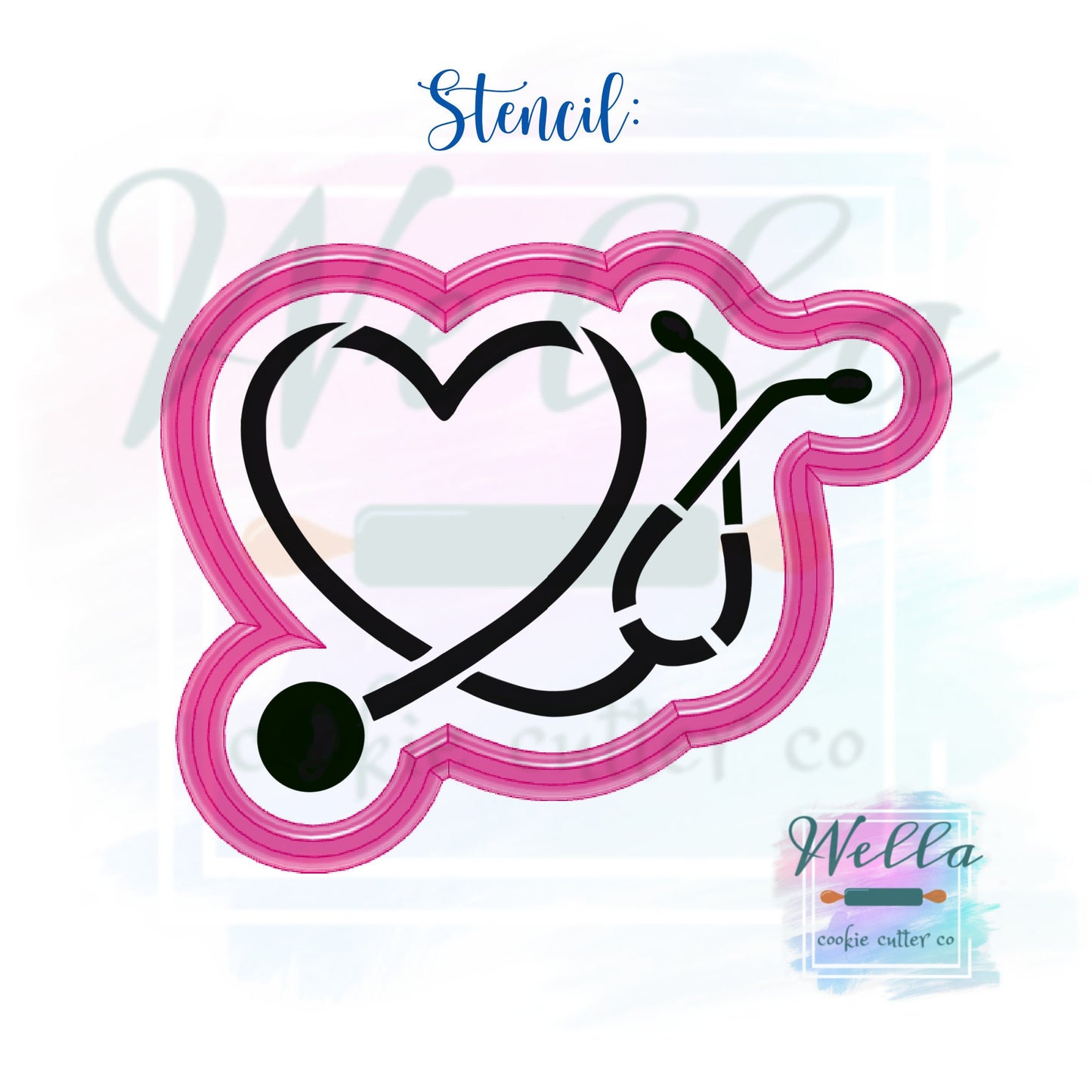 Stethoscope Heart Cookie Cutter with Optional Stencil