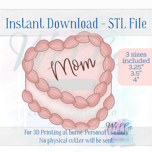Digital STL File - Vintage Heart Buttercream Cake Cookie Cutter - 3 Sizes Included 3.25", 3.5", and 4"