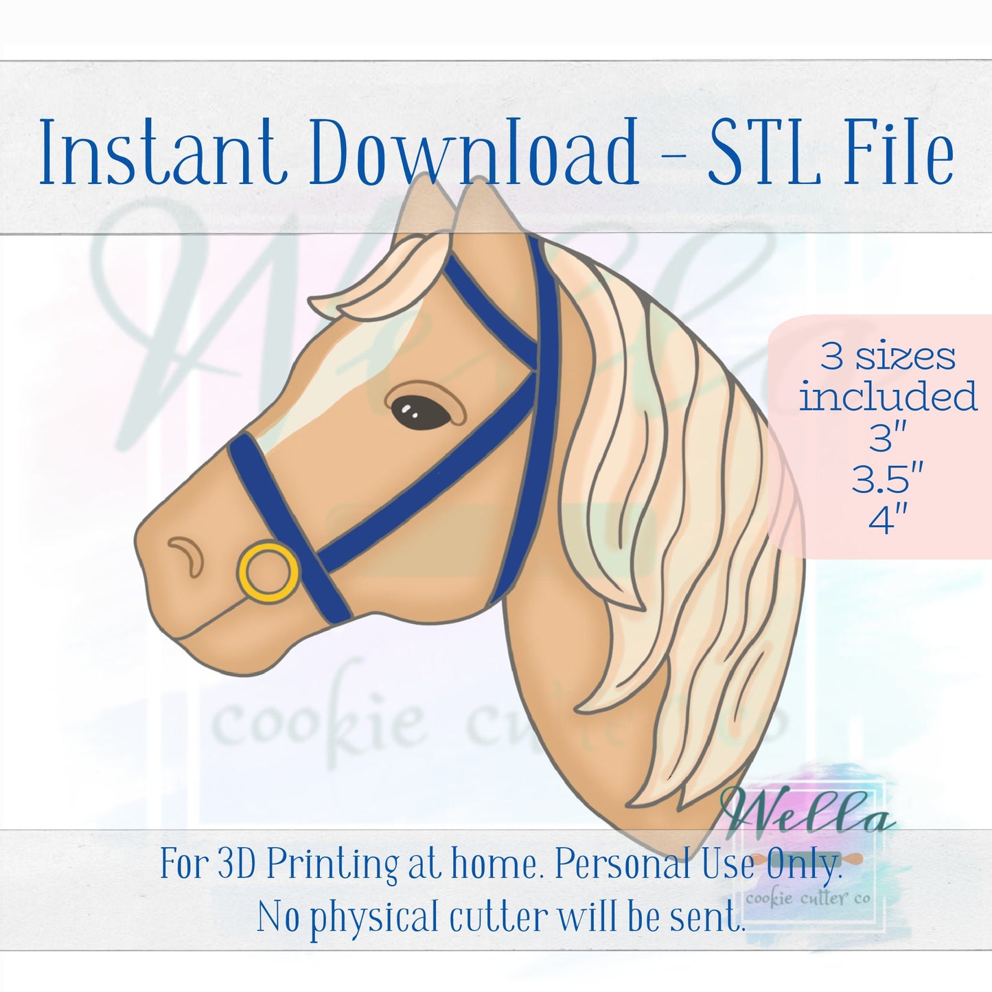 Digital STL File - Horse Head Cookie Cutter - 3 Sizes Included 3", 3.5", and 4"