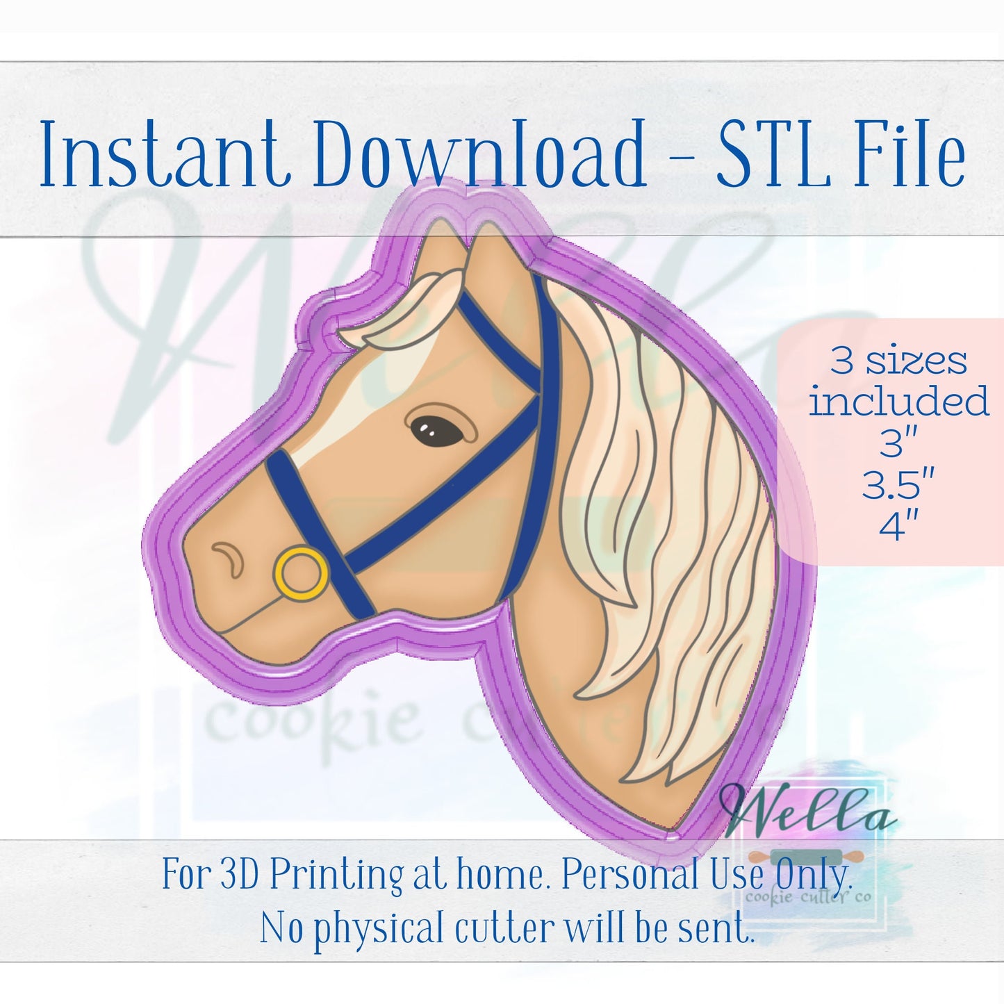Digital STL File - Horse Head Cookie Cutter - 3 Sizes Included 3", 3.5", and 4"