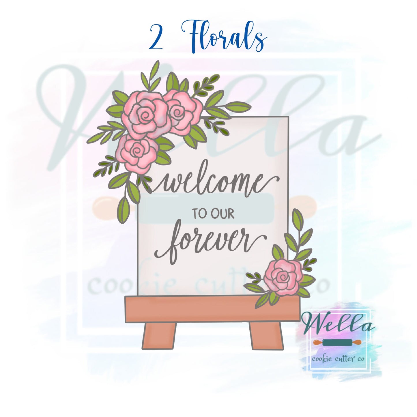 Wedding Sign #1 Cookie Cutter with or without florals, Wedding Easel Cookie Cutter