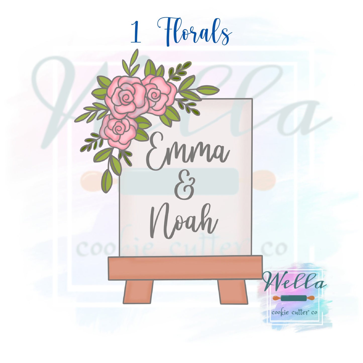 Wedding Sign #1 Cookie Cutter with or without florals, Wedding Easel Cookie Cutter