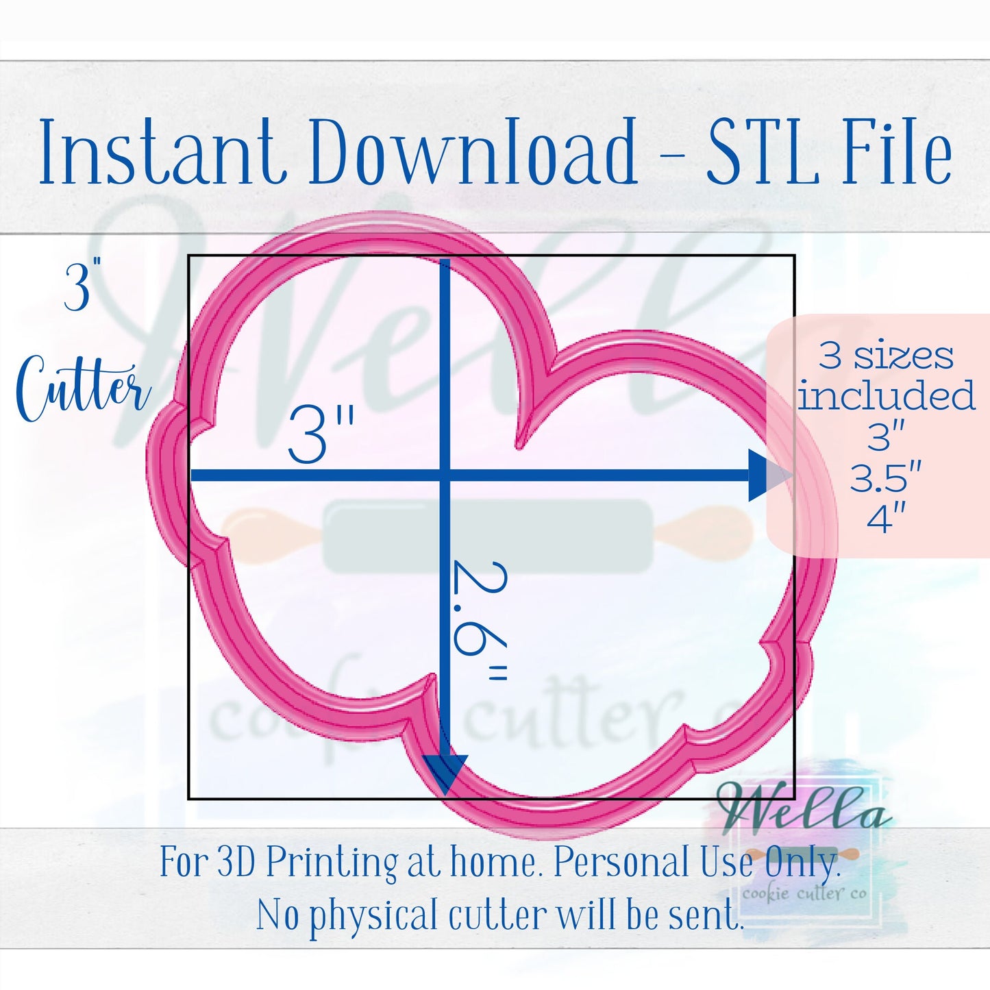 Digital STL File - Daisy Baby Shoes Cookie Cutter - 3 Sizes: 3", 3.5" and 4"