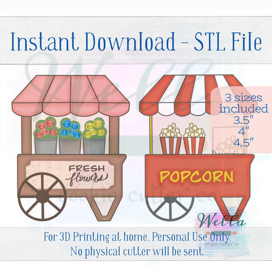 Digital STL File - Market Cart #1 Cookie Cutter- 3 Sizes: 3.5", 4" and 4.5"