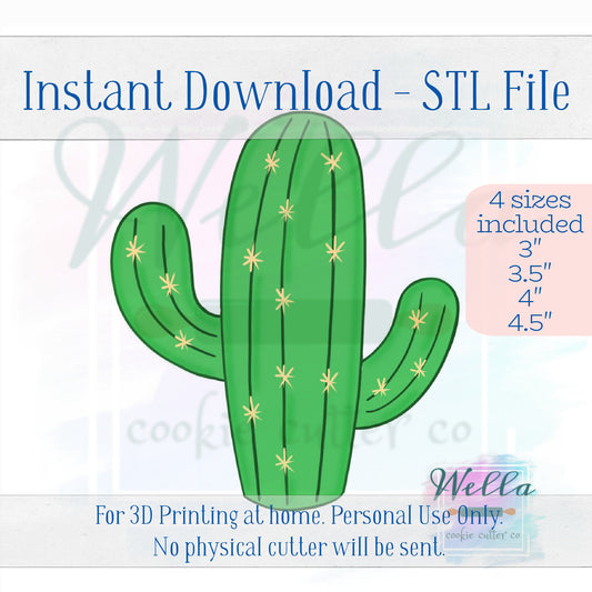 Digital STL File - Cactus #1 Cookie Cutter - 4 Sizes Included 3", 3.5", 4" and 4.5"
