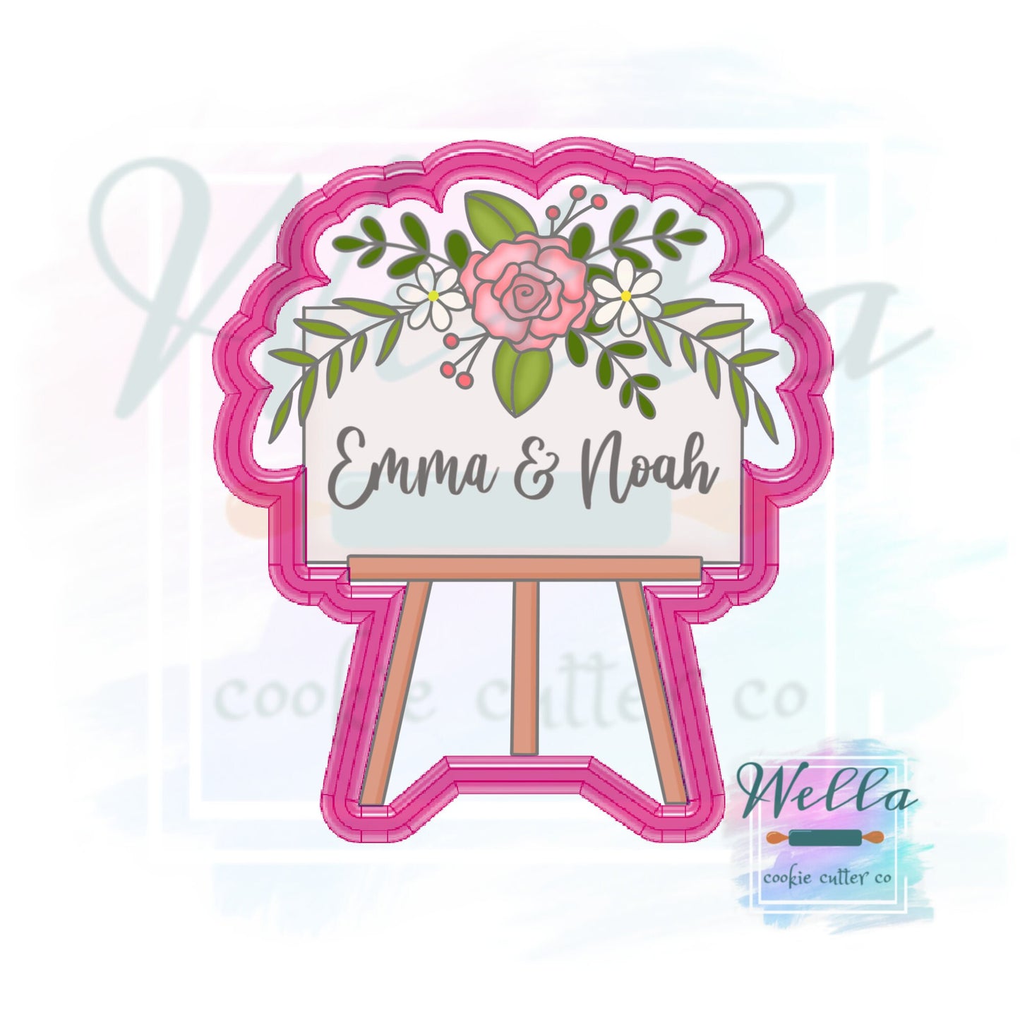 Wedding Sign #2 Cookie Cutter with or without florals, Wedding Easel Cookie Cutter
