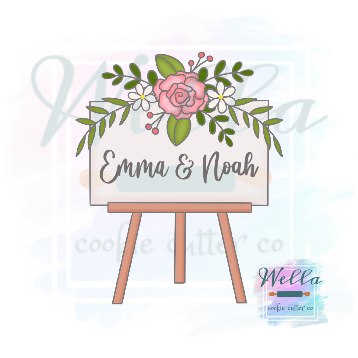 Wedding Sign #2 Cookie Cutter with or without florals, Wedding Easel Cookie Cutter