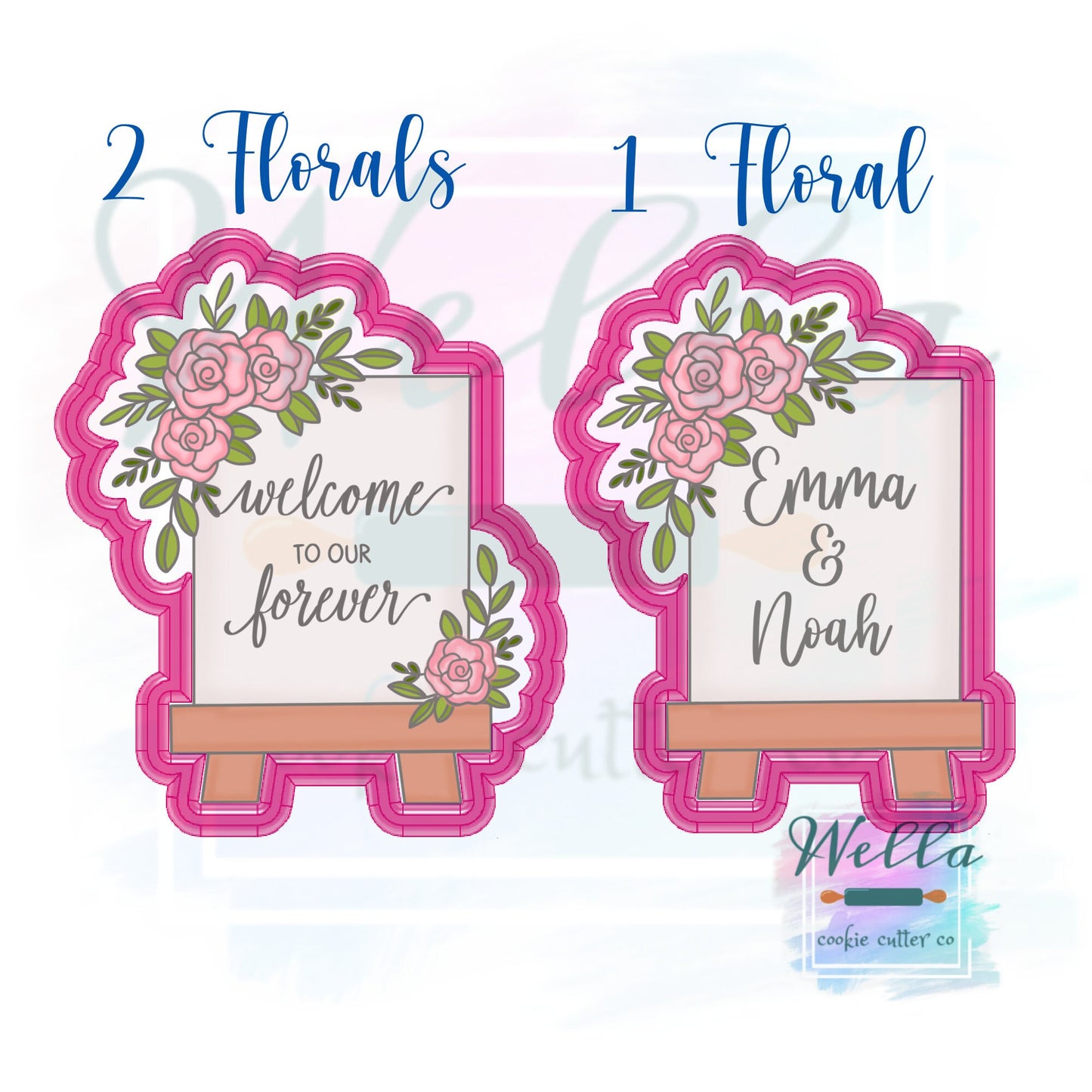 Wedding Sign #1 Cookie Cutter with or without florals, Wedding Easel Cookie Cutter