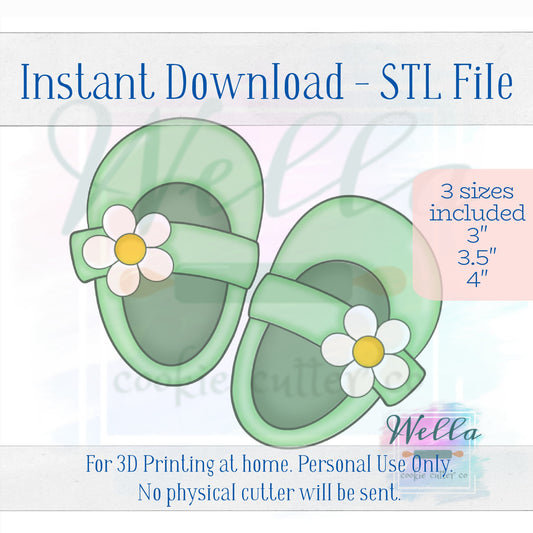 Digital STL File - Daisy Baby Shoes Cookie Cutter - 3 Sizes: 3", 3.5" and 4"