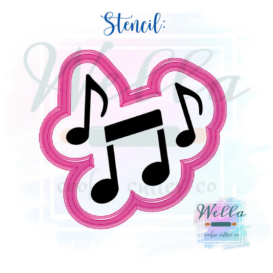 Music Notes Cookie Cutter with Optional Stencil, Music Cookie Cutter