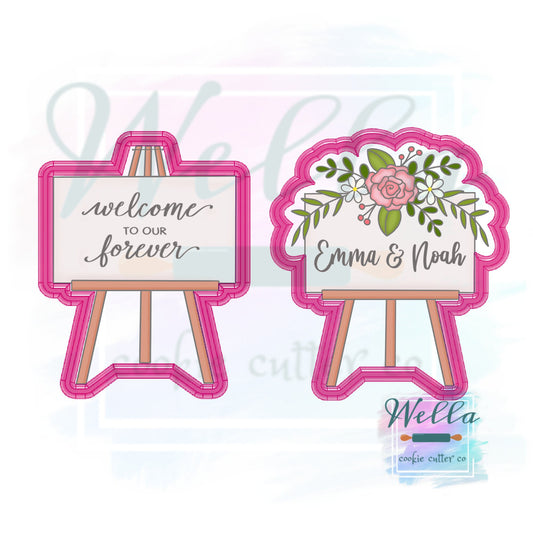 Wedding Sign #2 Cookie Cutter with or without florals, Wedding Easel Cookie Cutter