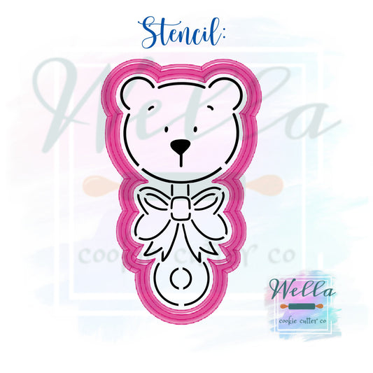Baby Bear Rattle Cookie Cutter with Optional Stencil