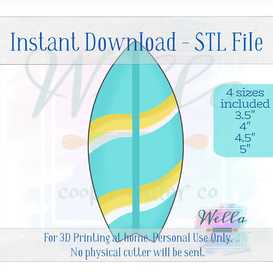 Digital STL File - Surfboard Cookie Cutter - 4 Sizes Included 3.5", 4", 4.5" & 5"