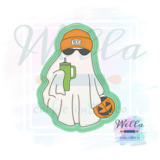 Trendy Ghost Cookie Cutter with Optional Stencil, Ghost with Tumbler and Pumpkin Basket Cookie Cutter