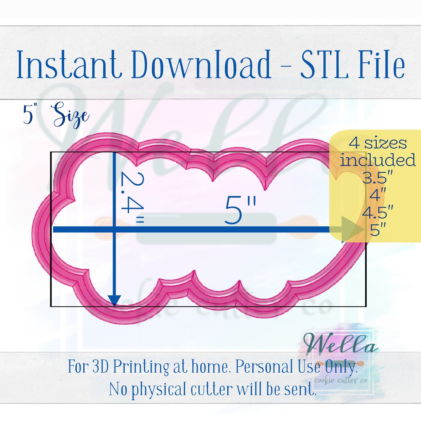 Digital STL File - Daisy One Cursive Cookie Cutter - 4 Sizes Included 3.5", 4", 4.5" & 5"