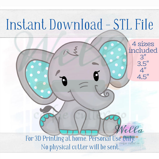 Digital STL File - Elephant Cookie Cutter - 4 Sizes Included 3", 3.5", 4" & 4.5"