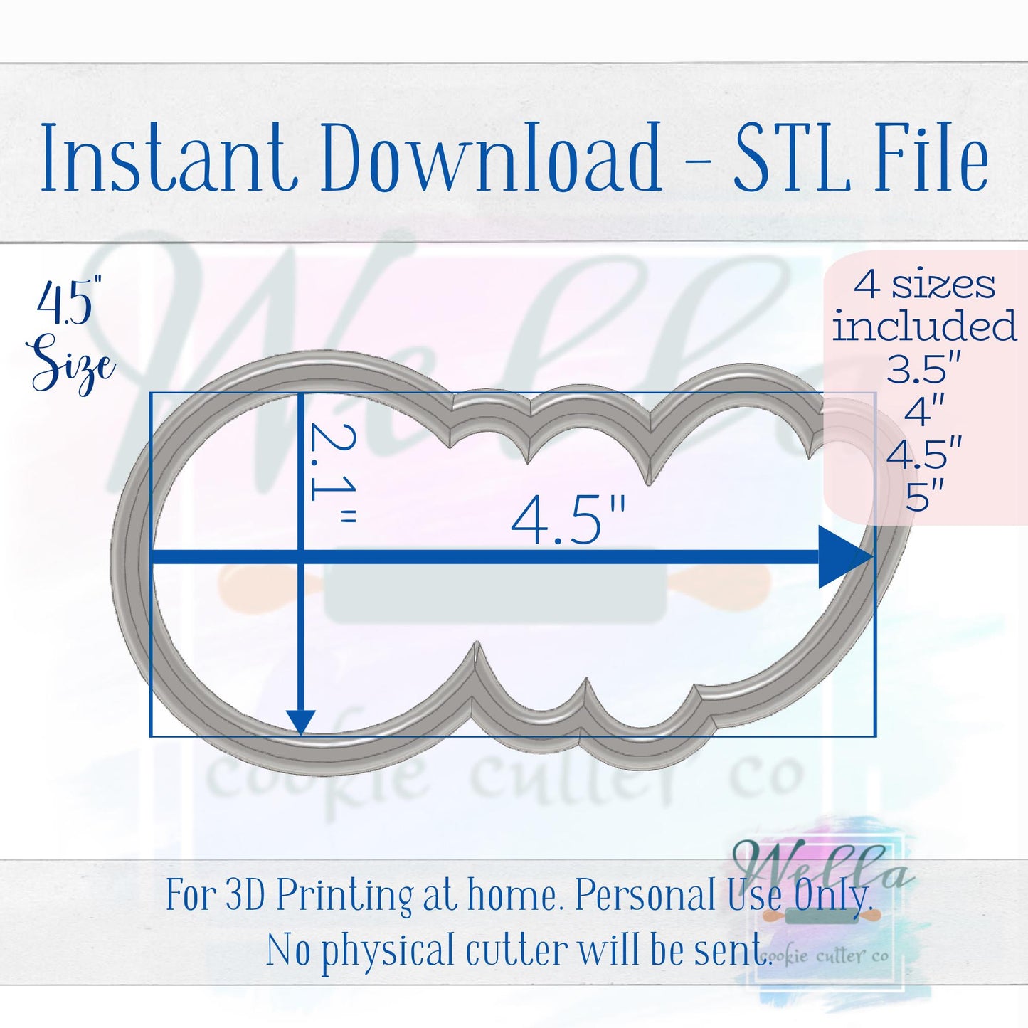 Digital STL File - Baseball One Cursive Cookie Cutter - 4 Sizes Included 3.5", 4", 4.5" & 5"