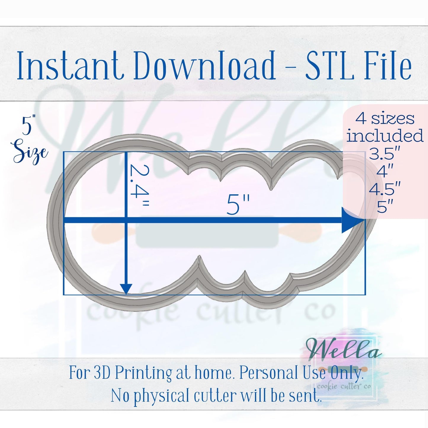Digital STL File - Baseball One Cursive Cookie Cutter - 4 Sizes Included 3.5", 4", 4.5" & 5"