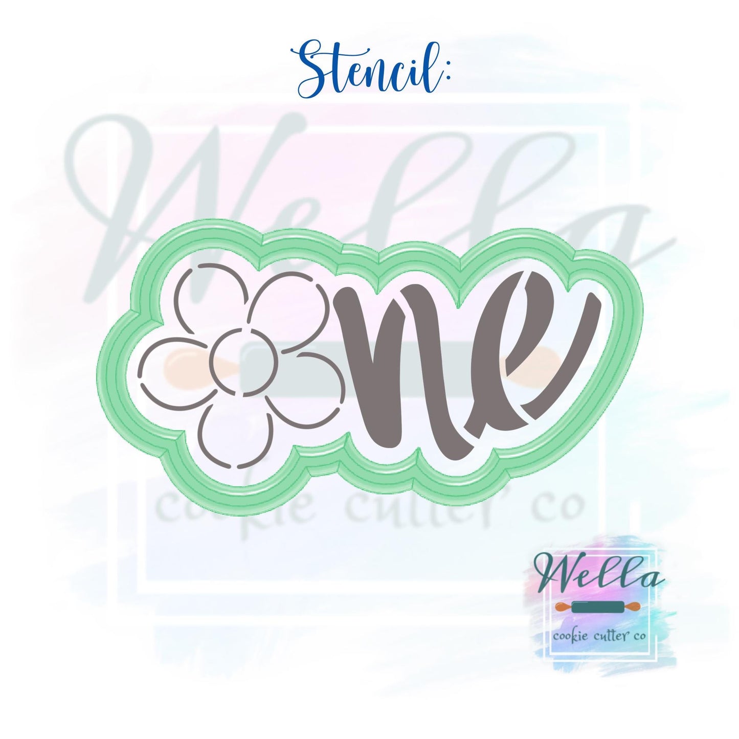 Daisy One Cursive Cookie Cutter with Optional Stencil
