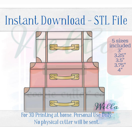Digital STL File - Stacked Suitcases Cookie Cutter - 5 Sizes Included
