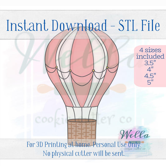 Digital STL File - Hot Air Balloon Cookie Cutter - 4 Sizes Included; 3.5", 4", 4.5" & 5"