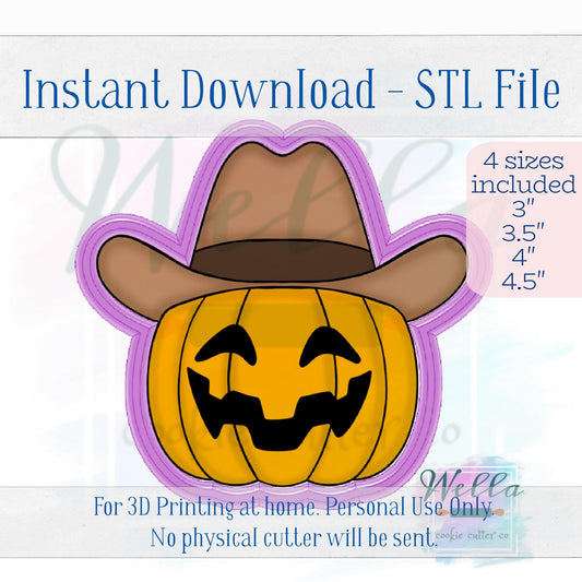 Digital STL File - Cowboy Pumpkin Cookie Cutter - 4 Sizes Included 3", 3.5", 4" & 4.5"