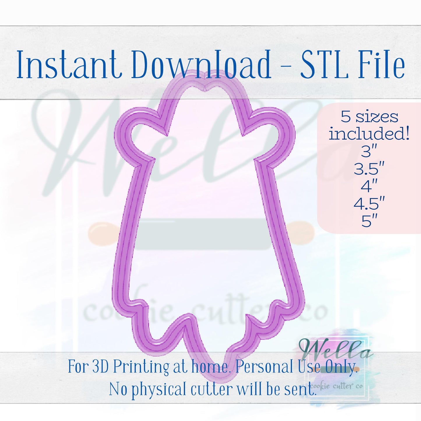 Digital STL File - Cowboy Ghost Cookie Cutter - 5 Sizes Included 3", 3.5", 4", 4.5" & 5"