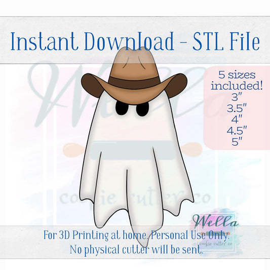 Digital STL File - Cowboy Ghost Cookie Cutter - 5 Sizes Included 3", 3.5", 4", 4.5" & 5"