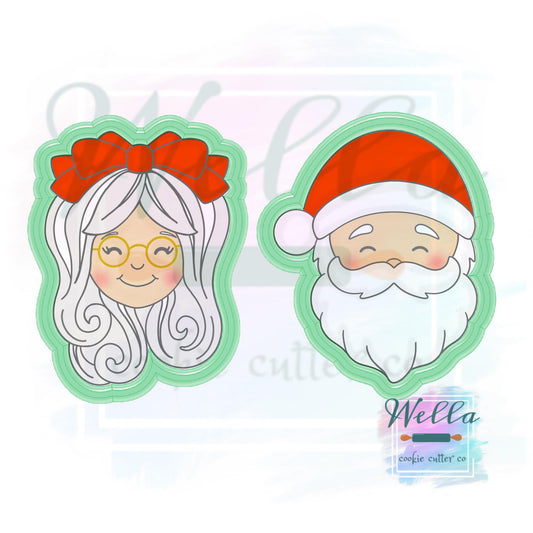 Santa and Mrs. Clause Set #3 Cookie Cutters with Optional Stencil Guides, Christmas Cookie Cutters