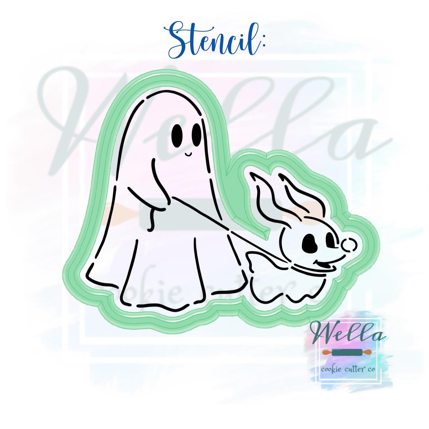 Ghost Walking Ghost Dog #2 Cookie Cutter with Optional Stencil