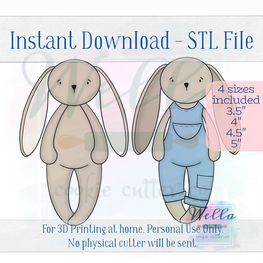 Digital STL File - Bunny Ragdoll #1 Cookie Cutter - 4 Sizes Included 3.5", 4", 4.5" & 5"