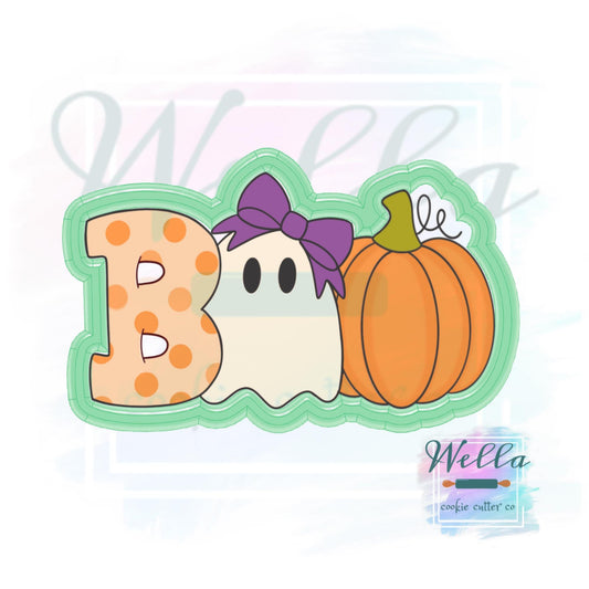 BOO #2 with Bow - Pumpkin Ghost Halloween Cookie Cutter with Optional Stencil Guide