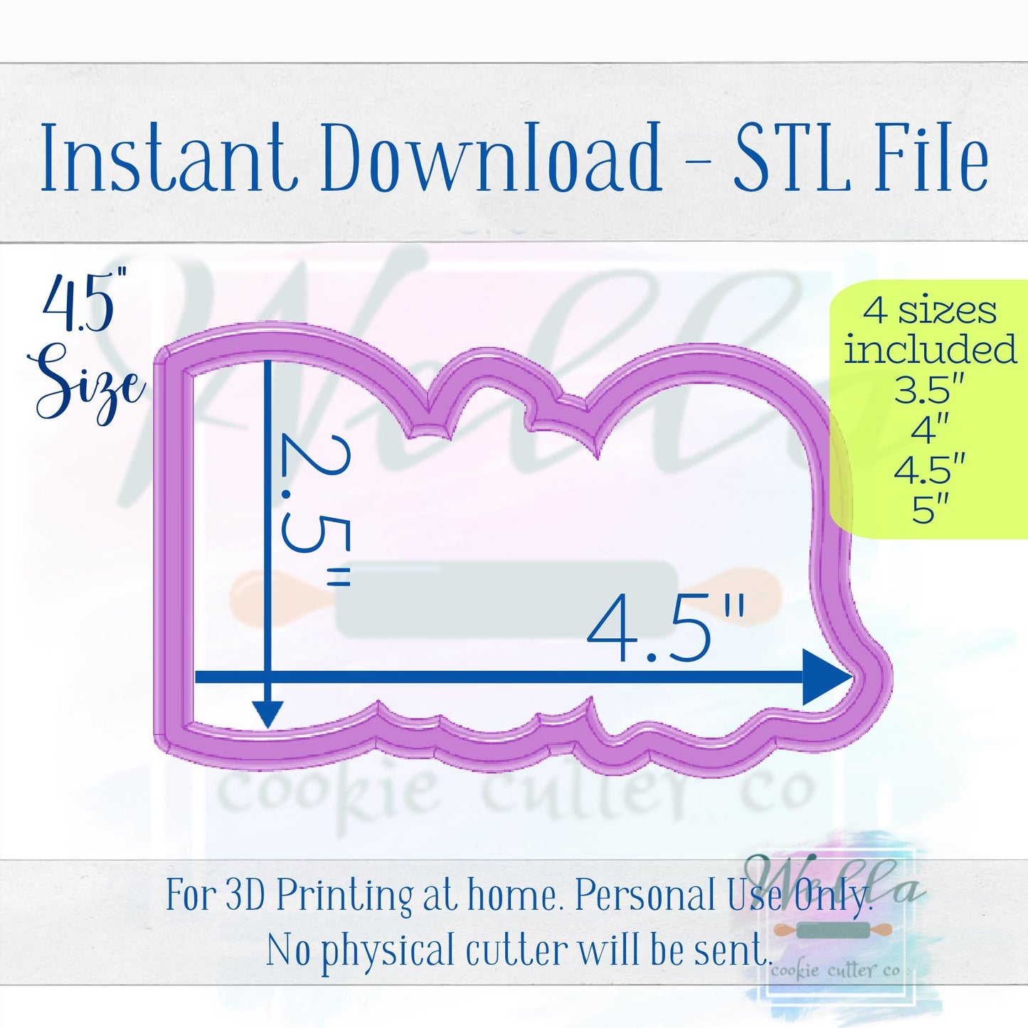 Digital STL File - Boo #1 Cookie Cutter - 4 Sizes: 3.5", 4", 4.5" and 5"