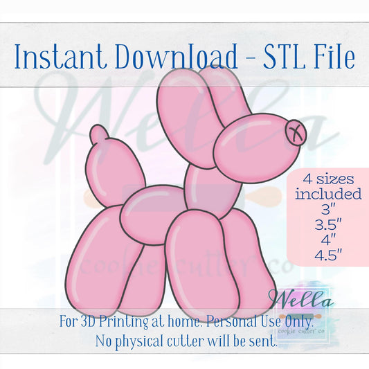 Digital STL File - Balloon Dog Cookie Cutter - 4 Sizes Included, 3", 3.5", 4" & 4.5"