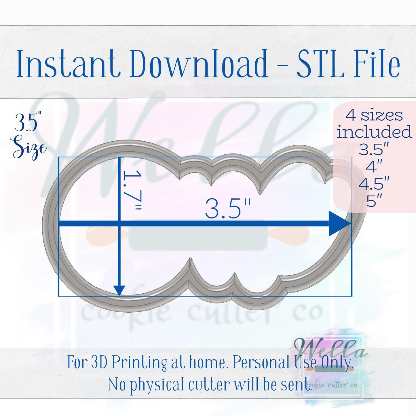 Digital STL File - Baseball One Cursive Cookie Cutter - 4 Sizes Included 3.5", 4", 4.5" & 5"