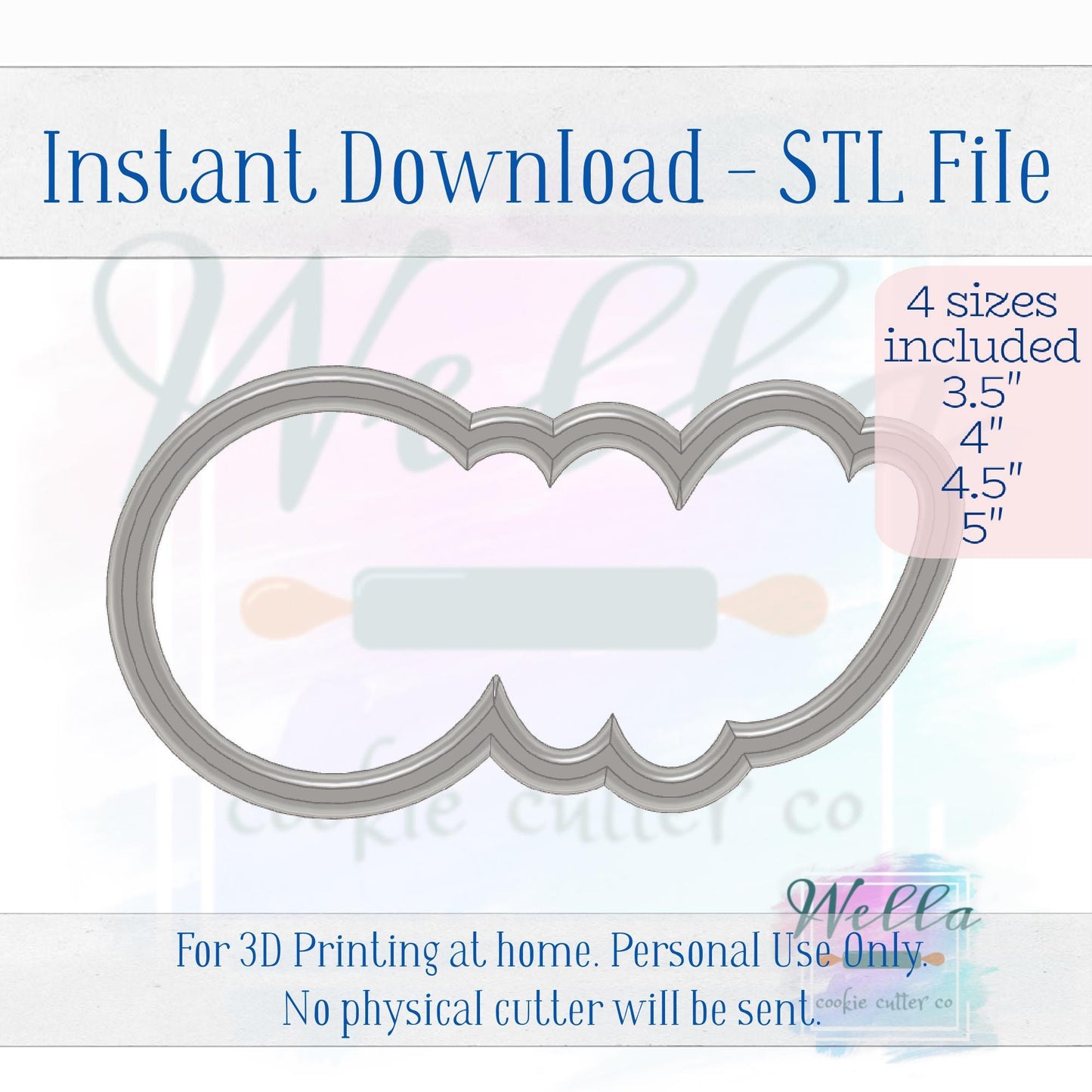 Digital STL File - Baseball One Cursive Cookie Cutter - 4 Sizes Included 3.5", 4", 4.5" & 5"