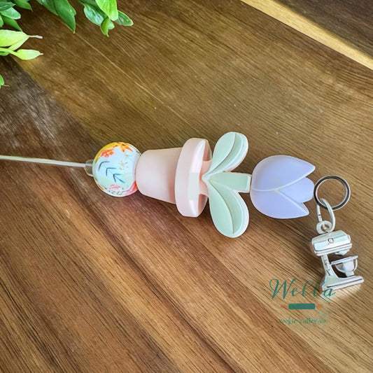 Lilac Flower Pot Scribe Tool with Mixer Charm for Cookie Decorating