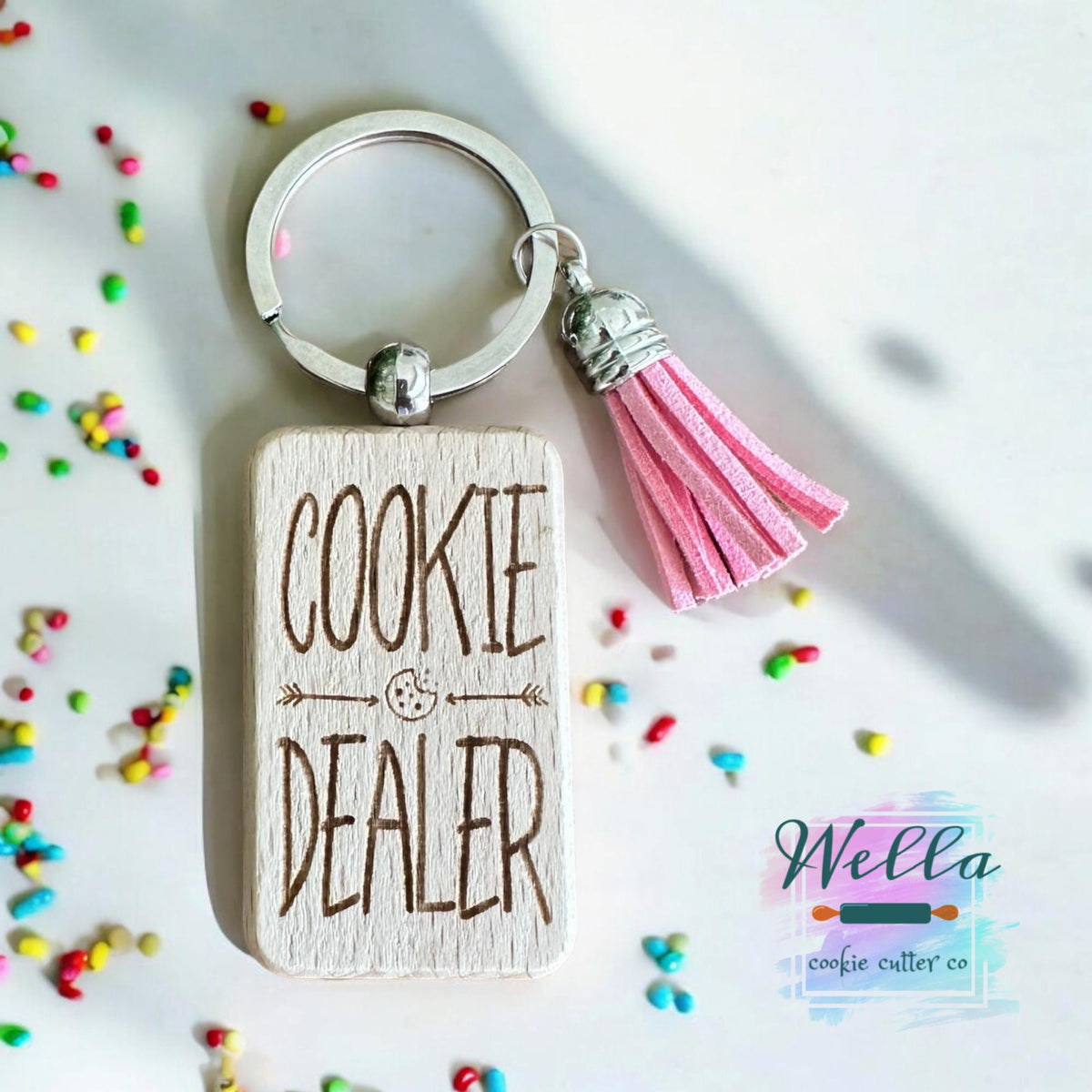 Laser Engraved Wood Cookie Themed Keychain with Tassel, Baking Themed Gift, Cookie Decorating Keychain