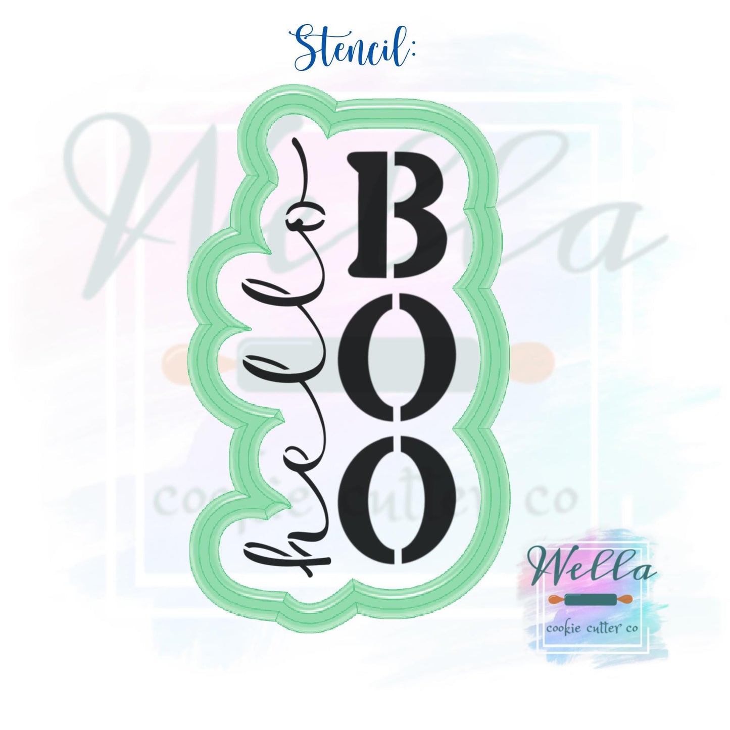 hello BOO Text Cookie Cutter with Optional Stencil, Halloween Cookie Cutter