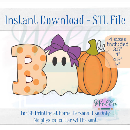 Digital STL File - Boo #2 with Bow Cookie Cutter - 4 Sizes: 3.5", 4", 4.5" and 5"