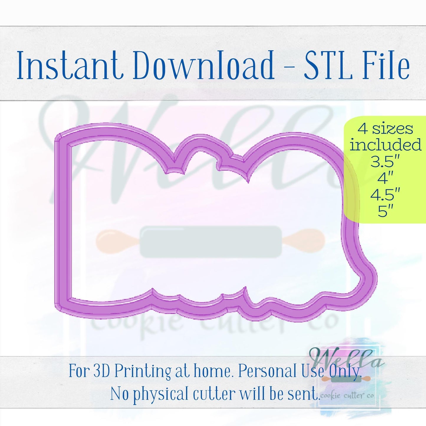 Digital STL File - Boo #1 Cookie Cutter - 4 Sizes: 3.5", 4", 4.5" and 5"