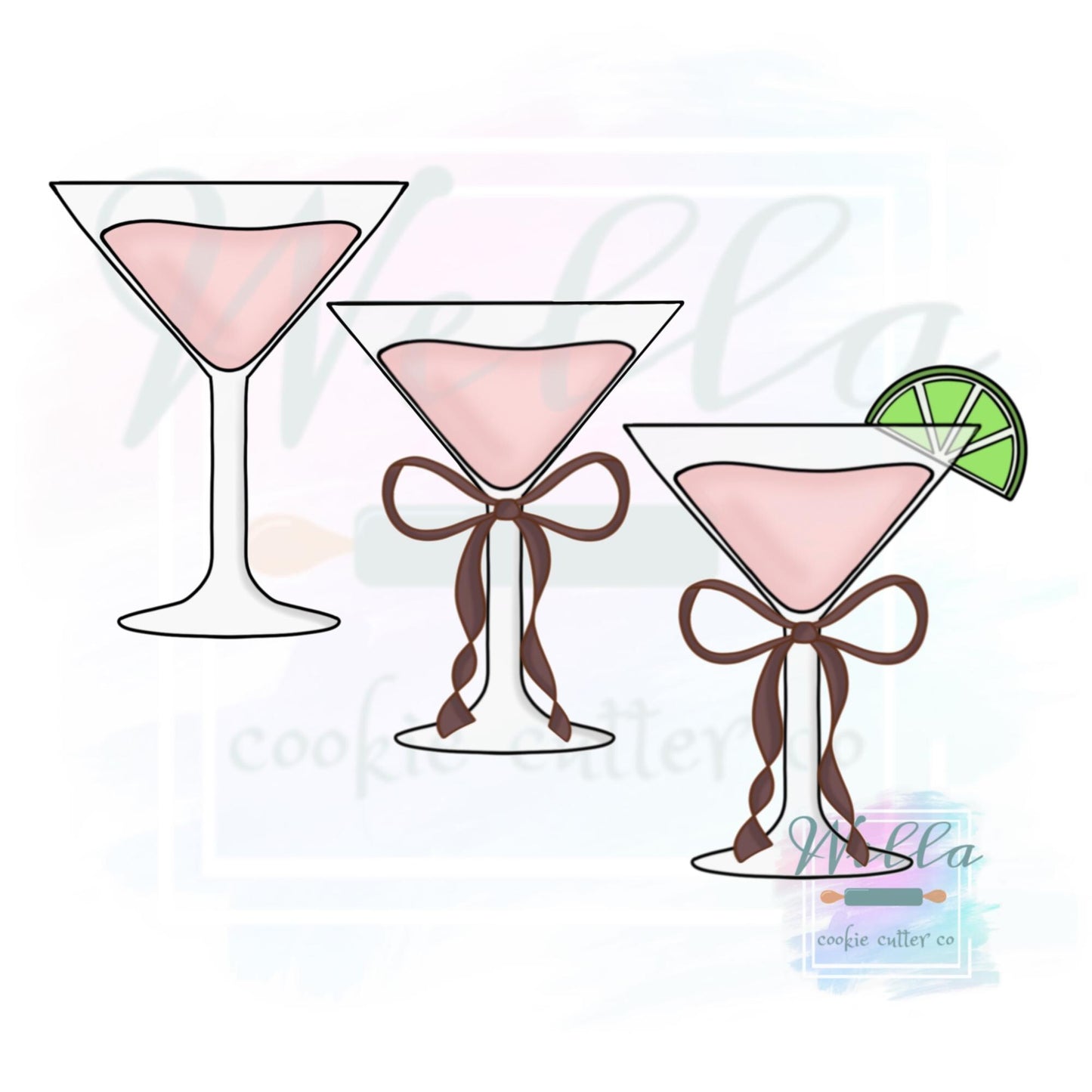 Pink Martini Cookie Cutter with or without Bow - 3 Shape Options