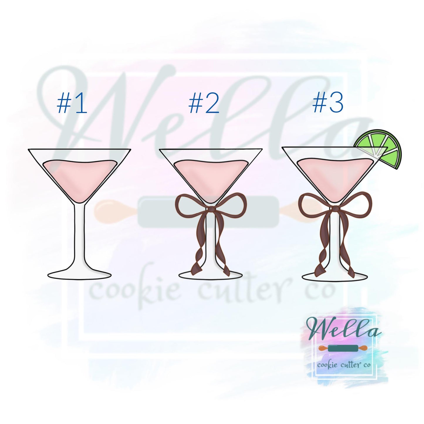 Pink Martini Cookie Cutter with or without Bow - 3 Shape Options
