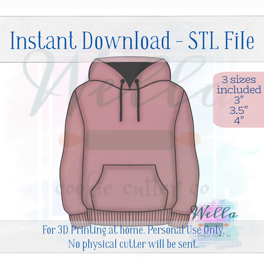 Digital STL File - Hoodie Cookie Cutter - 3 Sizes Included 3", 3.5" & 4"