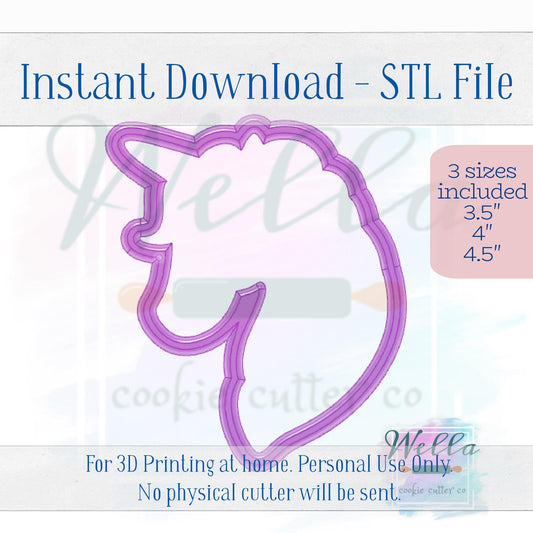 Digital STL File - Unicorn Head Cookie Cutter - 3 Sizes Included 3.5", 4" & 4.5"