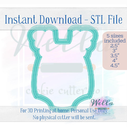 Digital STL File - Romper with Ruffled Sleeves Cookie Cutter - 5 Sizes: 2.5", 3", 3.5", 4" & 4.5"
